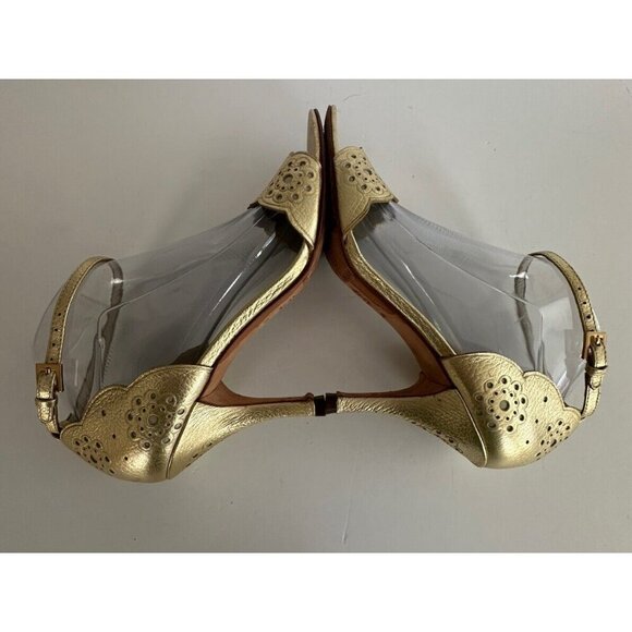 ANTONIO MELANI Wmn Strappy 3" Heel‎ Sandals 8.5M Gold Cutout Leather Glam Fairy - Picture 7 of 15